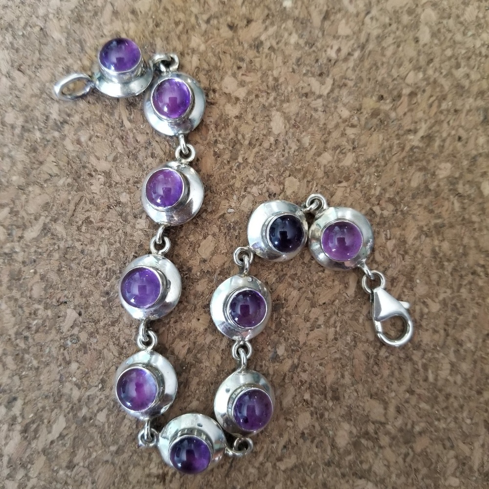 Amethyst Cabochon in Sterling Bracelet
